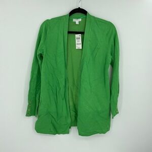 Charter Club Women's Small Grass Green Open Front Cardigan Sweater Button Detail